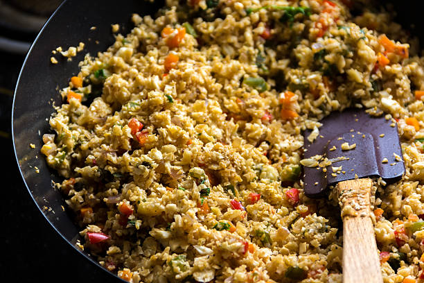 fried cauliflower rice on the pan