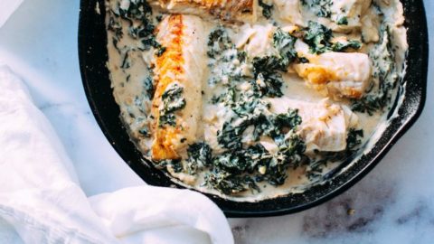 cooked fish and souce in skillet