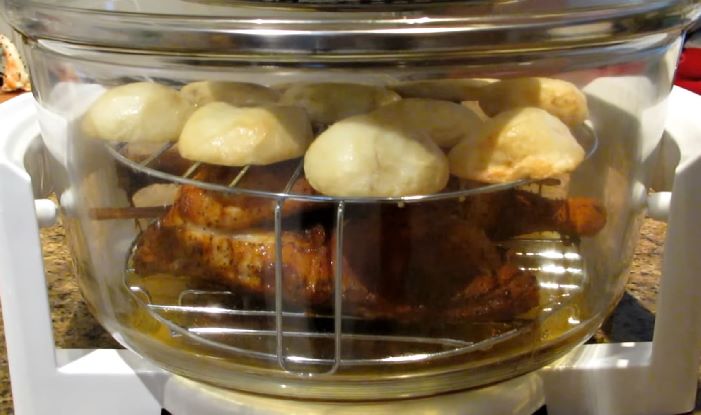 chicken and potatoes in halogen oven